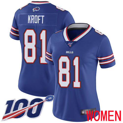 Women Buffalo Bills 81 Tyler Kroft Royal Blue Team Color Vapor Untouchable Limited Player 100th Season NFL Jersey